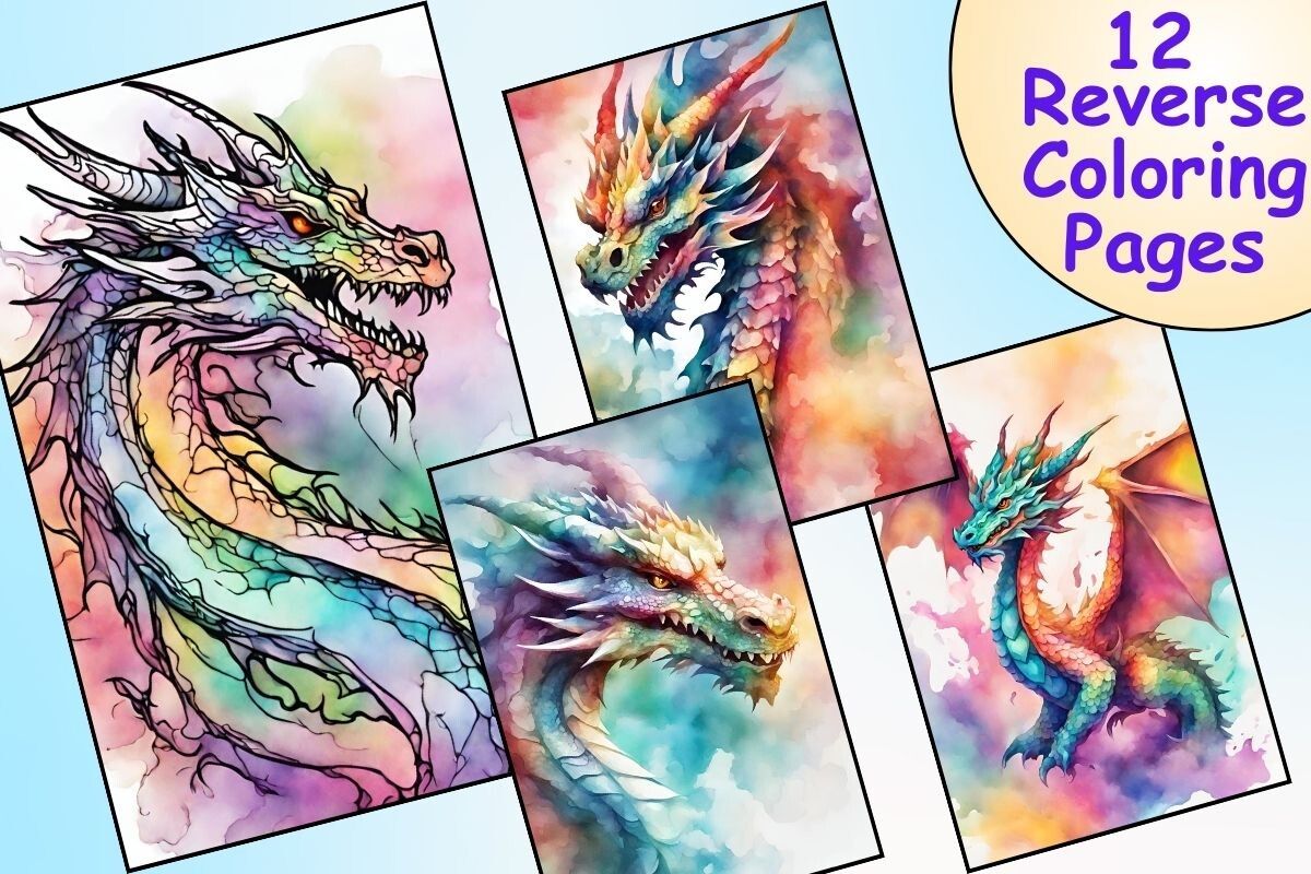 12 Fantasy Dragon Reverse Coloring Pages